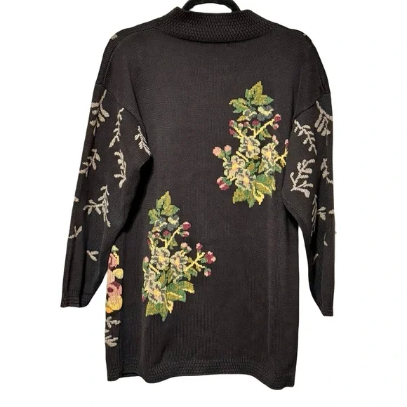 Vintage Lands End Floral Fruit Tree 100% Cotton Mock Neck Sweater Small - Picture 6 of 10